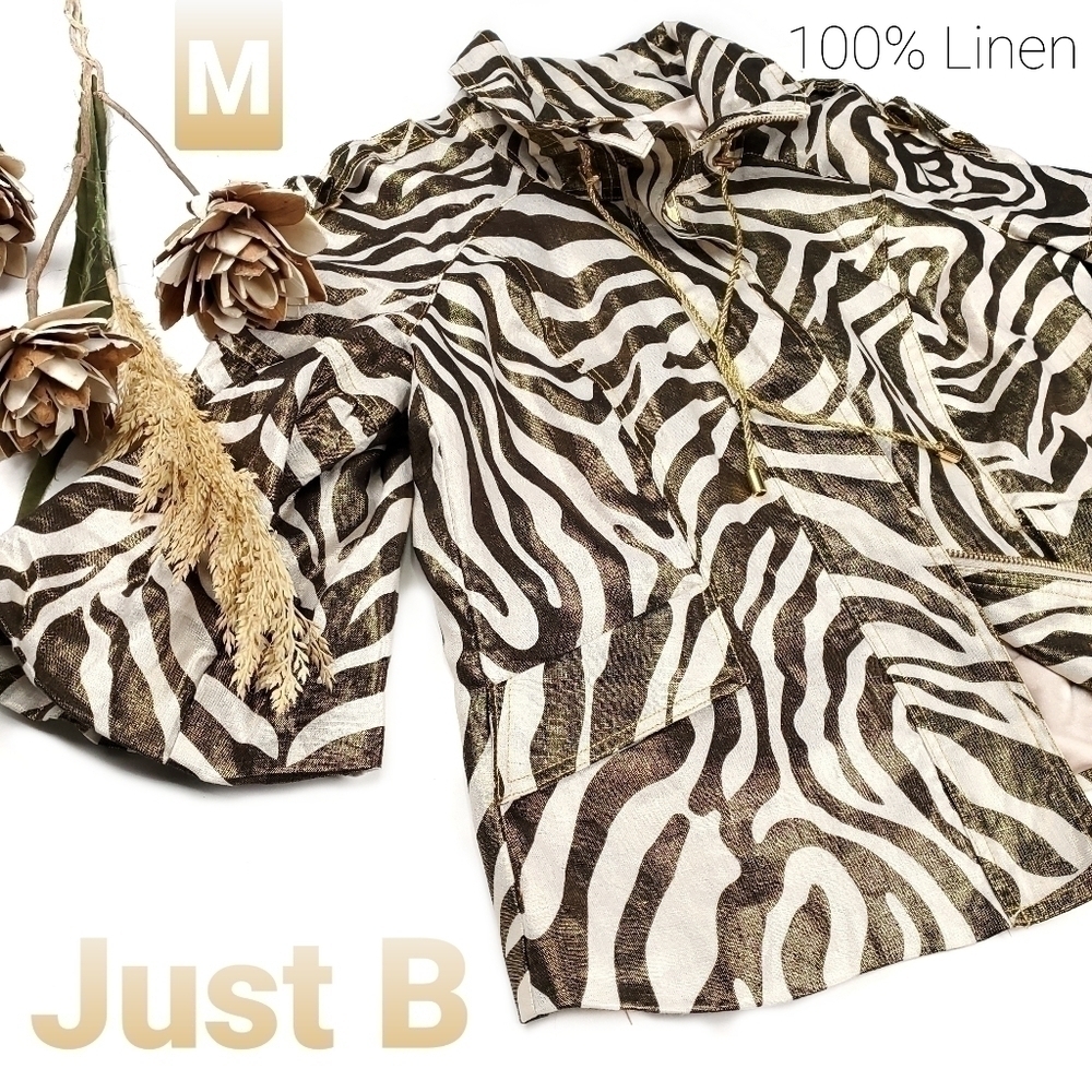 Just B Cream Iridescent Gold Brown Zebra Coat M